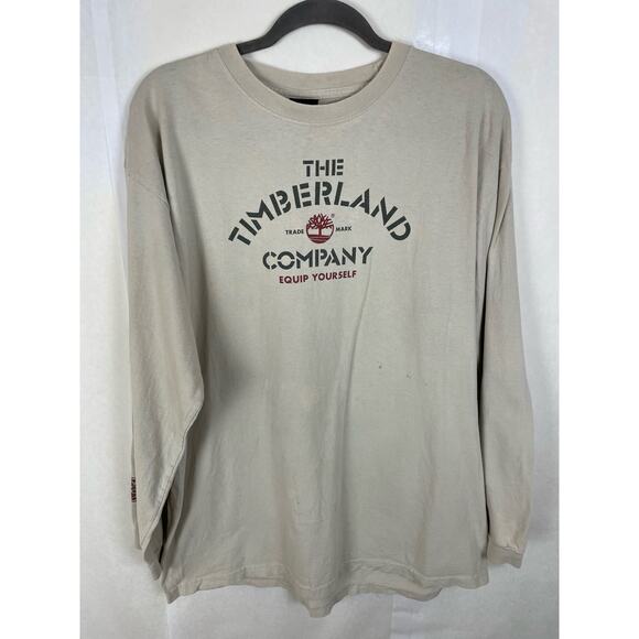 Timberland Mens Timberland Company Logo Ivory Long sleeve workwear Tshirt  large - Picture 1 of 7